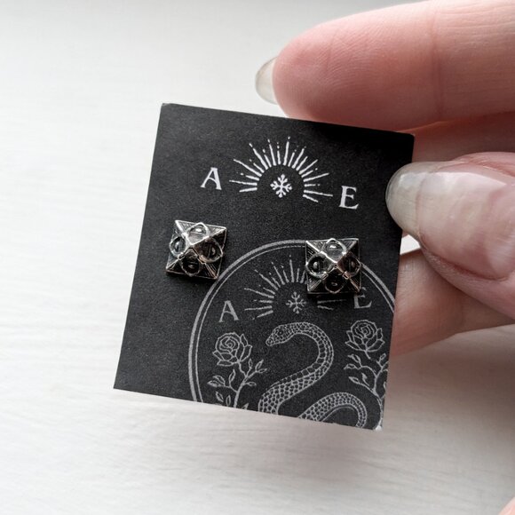 Sterling Silver Pyramid Stud Earrings by Astor & Orion - Goth Punk, Witchy, Boho - Picture 4 of 8